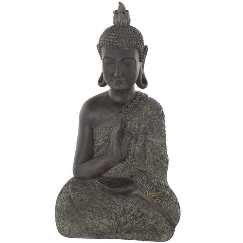 Deco 79 Polystone Buddha Decorative Sculpture Meditating Home Decor Statue with Engraved Carvings and Relief Detailing, Accent Figurine 11" x 7" x 21", Brown - Image 1